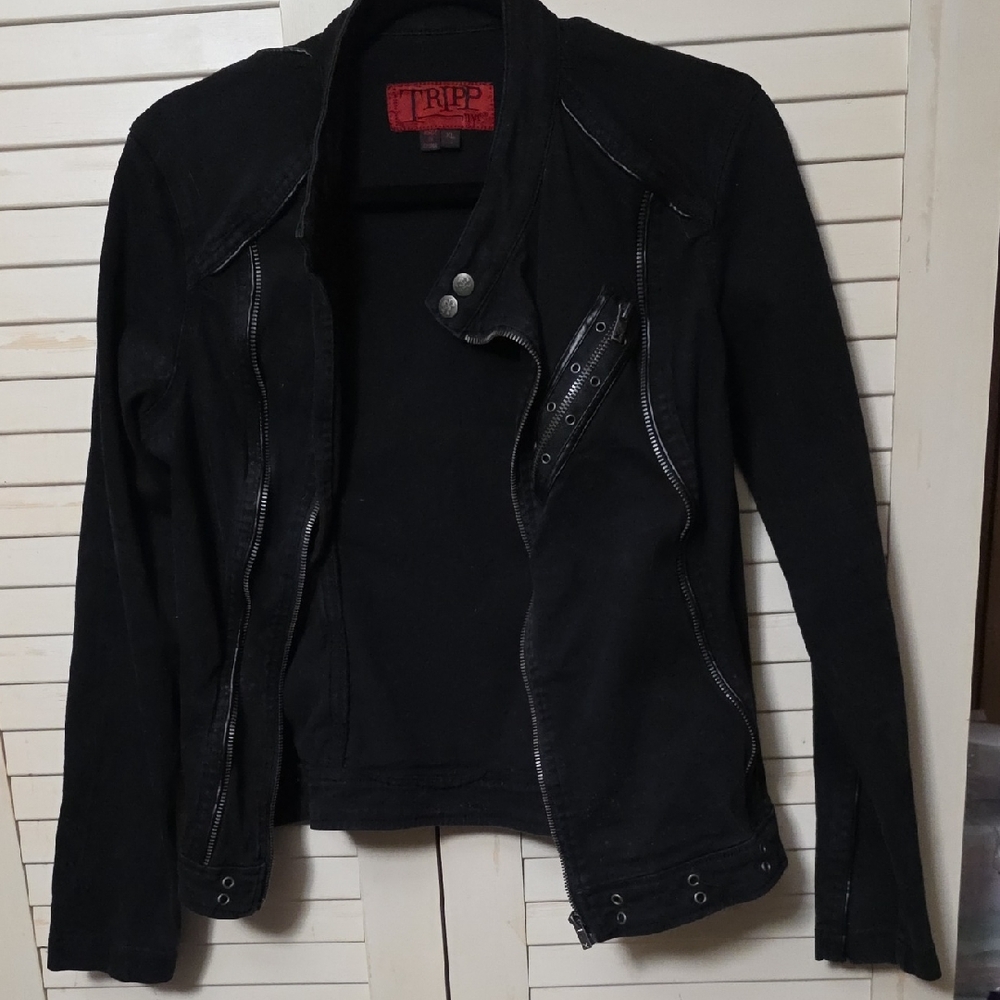 Tripp NYC Black Leather Jacket with Zipper Accents
